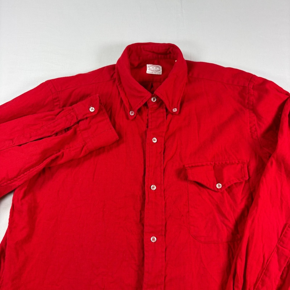 Vintage Brooks Brothers Shirt Mens 16R (Large) Red Wool Cotton Flannel 60s